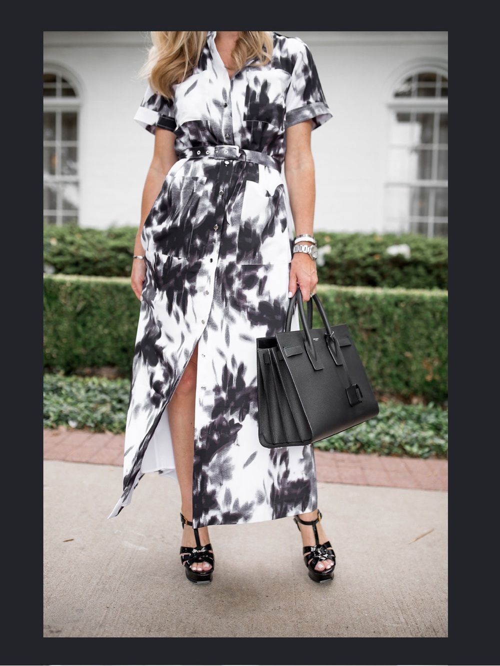 Banana Republic Military Button-Front Maxi Shirt Dress - Black & White
